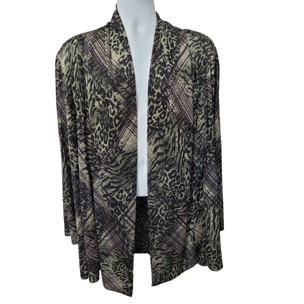Chicos Open Cardigan Jacket Size 3 US XL Animal Print Travel Collection